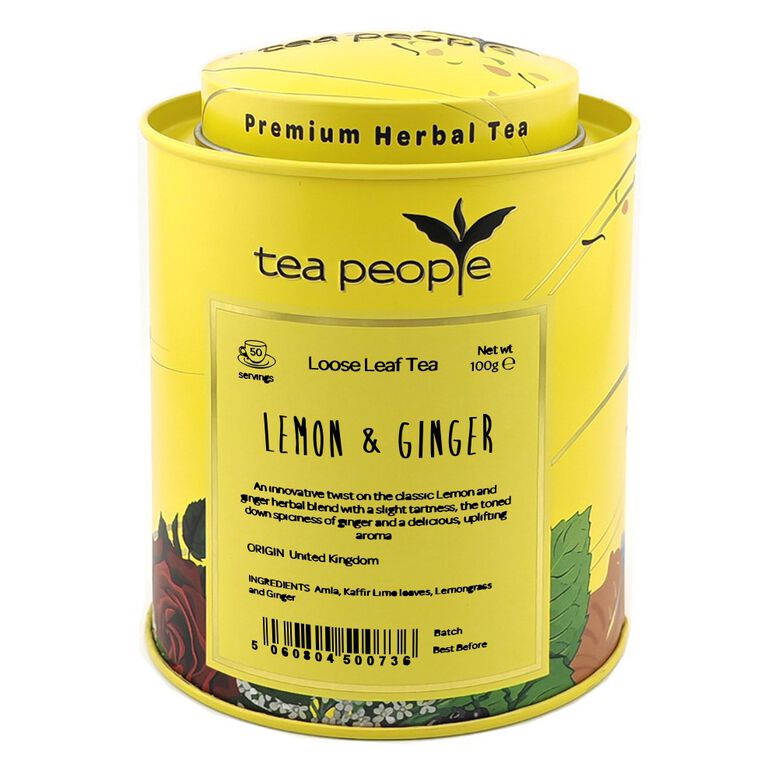 Lemon and Ginger -100g Loose Leaf Tea in Tin Caddy, , hi-res